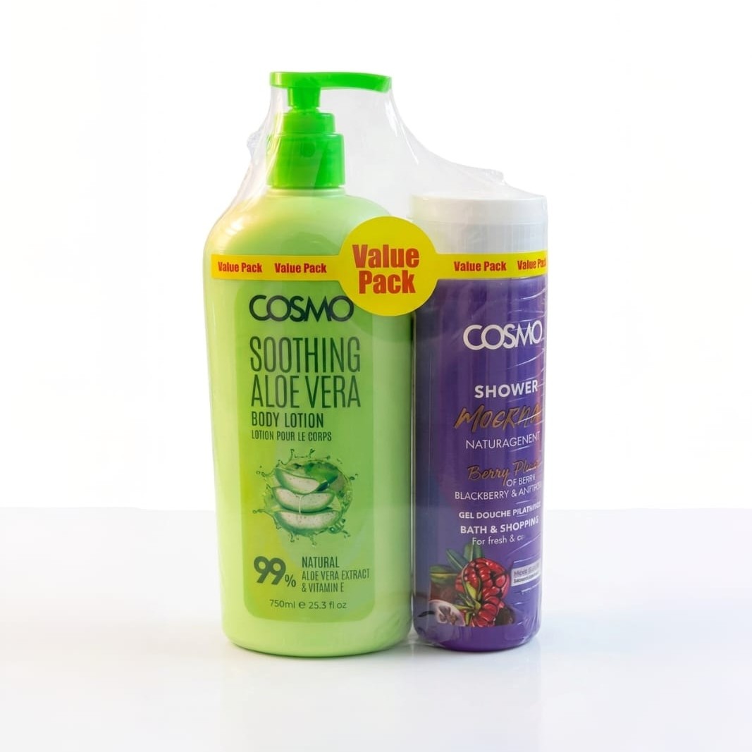 COSMO BODY CARE KIT ( SHOWER GEL 300ml  + BODY LOTION 750ml ) DUO SET كوزمو مجموعة العناية بالجسم الثنائية 